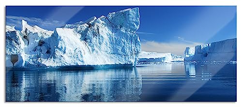 Glasbild Panorama | Wandbild aus Echtglas | Eisberge Diskobucht Grönland | 120x50 cm | inkl. Aufhängung und Abstandshalter von Pixxprint