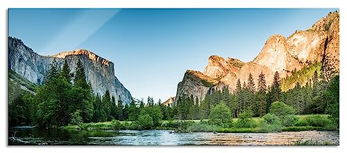 Glasbild Panorama | Wandbild aus Echtglas | Fluss in den Bergen | 120x50 cm | inkl. Aufhängung und Abstandshalter von Pixxprint