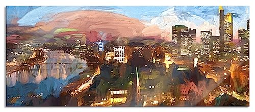 Glasbild Panorama | Wandbild aus Echtglas | Frankfurt am Main Skyline | 100x40 cm | inkl. Aufhängung und Abstandshalter von Pixxprint