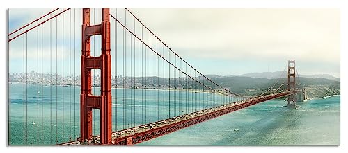 Glasbild Panorama | Wandbild aus Echtglas | Golden Gate Bridge | 100x40 cm | inkl. Aufhängung und Abstandshalter von Pixxprint