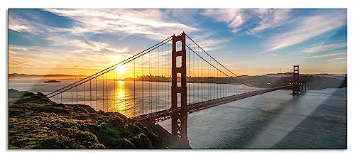 Glasbild Panorama | Wandbild aus Echtglas | Golden Gate Bridge | 100x40 cm | inkl. Aufhängung und Abstandshalter von Pixxprint