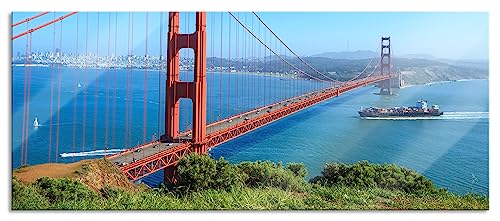 Glasbild Panorama | Wandbild aus Echtglas | Golden Gate Bridge | 120x50 cm | inkl. Aufhängung und Abstandshalter von Pixxprint