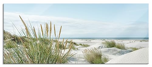 Glasbild Panorama | Wandbild aus Echtglas | Grasige Dünenlandschaft am Meer | 120x50 cm | inkl. Aufhängung und Abstandshalter von Pixxprint