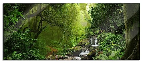 Glasbild Panorama | Wandbild aus Echtglas | Kleinder Wasserfall im Dschungel | 120x50 cm | inkl. Aufhängung und Abstandshalter von Pixxprint