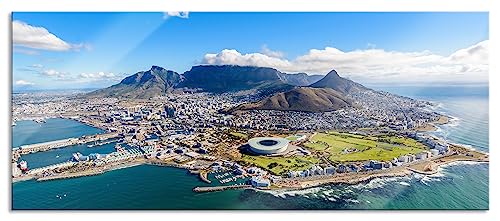 Glasbild Panorama | Wandbild aus Echtglas | Luftaufnahme von Kapstadt | 120x50 cm | inkl. Aufhängung und Abstandshalter von Pixxprint
