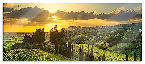 Glasbild Panorama | Wandbild aus Echtglas | Malerische Weinberge in der Toskana | 100x40 cm | inkl. Aufhängung und Abstandshalter von Pixxprint