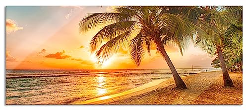 Glasbild Panorama | Wandbild aus Echtglas | Palmen im Sonnenuntergang auf Barbados | 120x50 cm | inkl. Aufhängung und Abstandshalter von Pixxprint