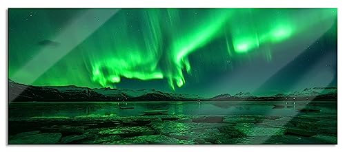 Glasbild Panorama | Wandbild aus Echtglas | Polarlicht am Himmel | 100x40 cm | inkl. Aufhängung und Abstandshalter von Pixxprint