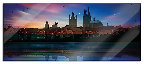 Glasbild Panorama | Wandbild aus Echtglas | Polarlichter Skyline Köln | 120x50 cm | inkl. Aufhängung und Abstandshalter von Pixxprint