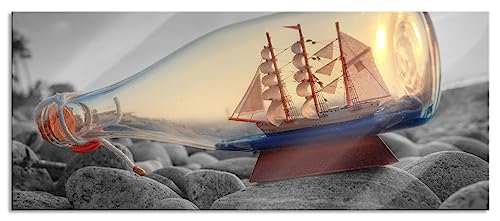 Glasbild Panorama | Wandbild aus Echtglas | Schiff in Flasche | 100x40 cm | inkl. Aufhängung und Abstandshalter von Pixxprint