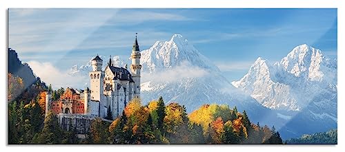 Glasbild Panorama | Wandbild aus Echtglas | Schloss Neuschwanstein Herbst | 120x50 cm | inkl. Aufhängung und Abstandshalter von Pixxprint