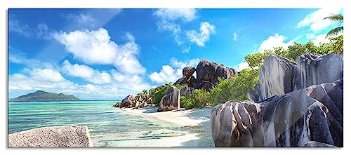 Glasbild Panorama | Wandbild aus Echtglas | Seychellen Strand | 120x50 cm | inkl. Aufhängung und Abstandshalter von Pixxprint