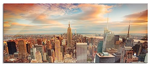 Glasbild Panorama | Wandbild aus Echtglas | Skyline von New York | 100x40 cm | inkl. Aufhängung und Abstandshalter von Pixxprint