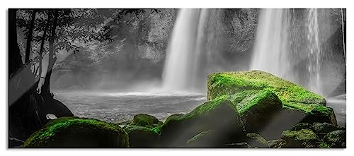 Glasbild Panorama | Wandbild aus Echtglas | Wasserfall im Dschungel | 120x50 cm | inkl. Aufhängung und Abstandshalter von Pixxprint