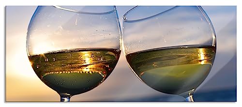 Glasbild Panorama | Wandbild aus Echtglas | Weingläser Meer | 120x50 cm | inkl. Aufhängung und Abstandshalter von Pixxprint