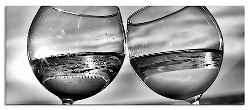 Glasbild Panorama | Wandbild aus Echtglas | Weingläser am Meer | 100x40 cm | inkl. Aufhängung und Abstandshalter von Pixxprint