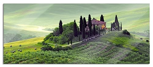 Glasbild Panorama | Wandbild aus Echtglas | Wunderschöne Toskana Landschaft | 100x40 cm | inkl. Aufhängung und Abstandshalter von Pixxprint
