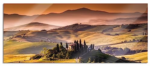 Glasbild Panorama | Wandbild aus Echtglas | Wunderschöne Toskana Landschaft | 120x50 cm | inkl. Aufhängung und Abstandshalter von Pixxprint