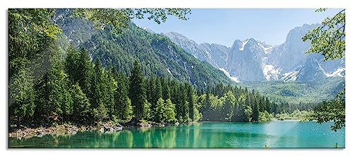 Glasbild Panorama | Wandbild aus Echtglas | Wunderschöner See im Wald | 120x50 cm | inkl. Aufhängung und Abstandshalter von Pixxprint