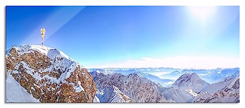 Glasbild Panorama | Wandbild aus Echtglas | Zugspitze im Sonnenlicht | 120x50 cm | inkl. Aufhängung und Abstandshalter von Pixxprint