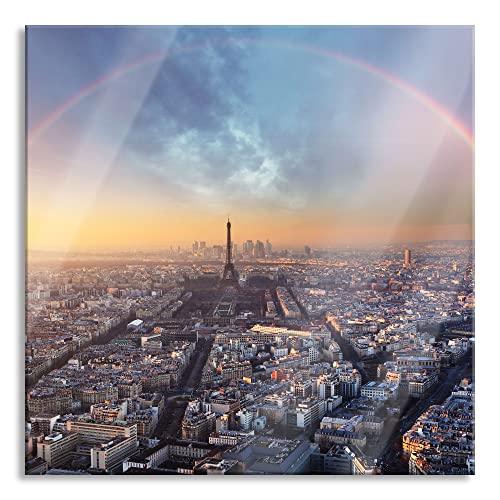 Glasbild | Wandbild auf Echtglas | Panorama Regenbogen über Paris | 50x50 cm | inkl. Aufhängung und Abstandshalter von Pixxprint