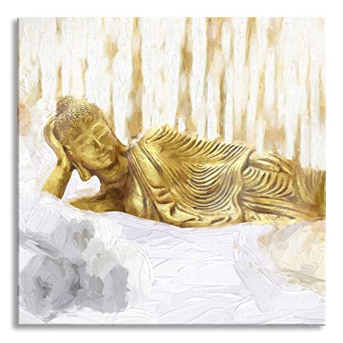 Glasbild | Wandbild auf Echtglas | goldener Buddha auf Handtuch Kunst | 80x80 cm | inkl. Aufhängung und Abstandshalter von Pixxprint