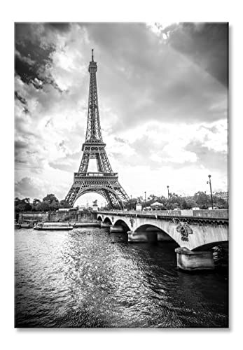 Glasbild | Wandbild aus Echtglas | Eiffelturm in Paris Kunst B&W | 40x60 cm | inkl. Aufhängung und Abstandshalter von Pixxprint