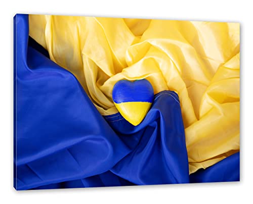 Herz mit Ukraine Flagge als Leinwandbild | Größe: 60x40 cm | Wandbild | Kunstdruck | fertig bespannt von Pixxprint