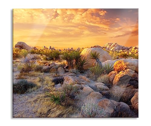 Joshua Wüste im Sonnenuntergang Herdabdeckplatte & Spritzschutz aus Echtglas | Für Herd-Kochfelder | 60x52 cm von Pixxprint