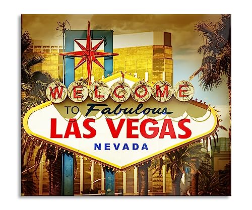 Las Vegas Ortseingangsschild Herdabdeckplatte & Spritzschutz aus Echtglas | Für Herd-Kochfelder | 60x52 cm von Pixxprint