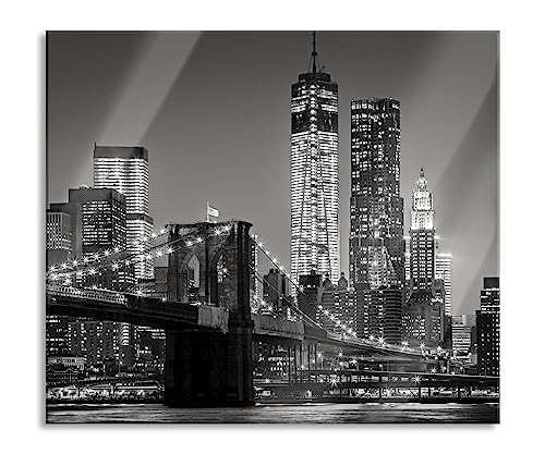 New York City Skyline bei Nacht Herdabdeckplatte & Spritzschutz aus Echtglas | Für Herd-Kochfelder | 60x52 cm von Pixxprint