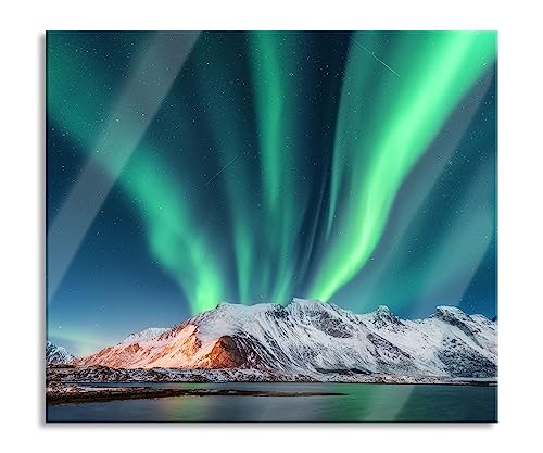 Nordlichter über Gletscher in Norwegen Herdabdeckplatte & Spritzschutz aus Echtglas | Für Herd-Kochfelder | 60x52 cm von Pixxprint