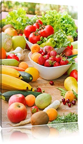 Pixxprint Buntes Obst und Gemüse, Größe: 60x40cm, Leinwandbild, fertig gespannt, Wandbild, Dekoration, Kunstdruck, kein Poster von Pixxprint