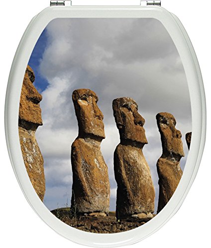 Pixxprint Moai Statuen auf den Osterinseln als Toilettendeckel Aufkleber, WC, Klodeckel - Maße: 32x40 cm, Gläzendes Material Toilettendeckelaufkleber, Vinyl, bunt, 40 x 32 x 0.02 cm von Pixxprint