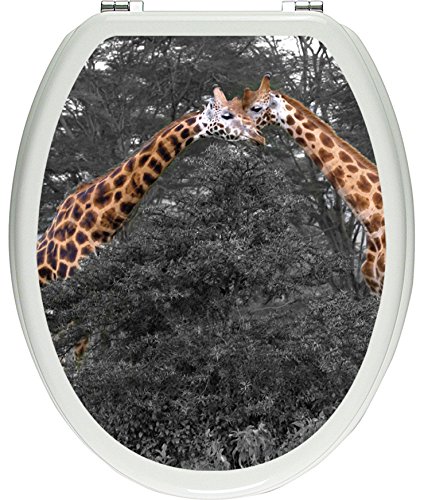 Pixxprint 3D_WCs_4146_32x40 wunderbares Giraffenpaar in der Savanne als Toilettendeckel Aufkleber, WC, Klodeckel, gläzendes Material, schwarz/weiß, 40 x 32 cm von Pixxprint