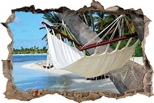 Pixxprint 3D_WD_1065_92x62 Hängematte am Strand Wanddurchbruch 3D Wandtattoo, Vinyl, bunt, 92 x 62 x 0,02 cm von Pixxprint