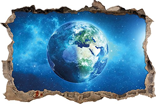 Pixxprint 3D_WD_1512_62x42 Planet Erde im Weltall Wanddurchbruch 3D Wandtattoo, Vinyl, bunt, 62 x 42 x 0,02 cm von Pixxprint