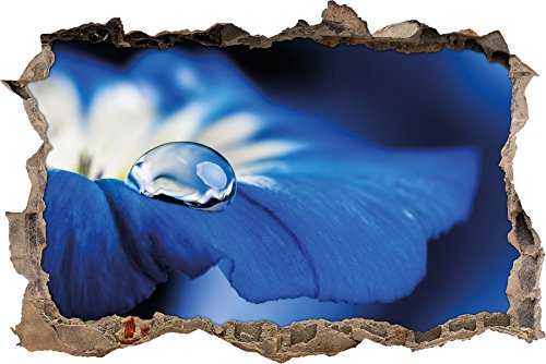 Pixxprint 3D_WD_1610_92x62 Blaue Blüte mit Tautropfen Wanddurchbruch 3D Wandtattoo, Vinyl, bunt, 92 x 62 x 0,02 cm von Pixxprint