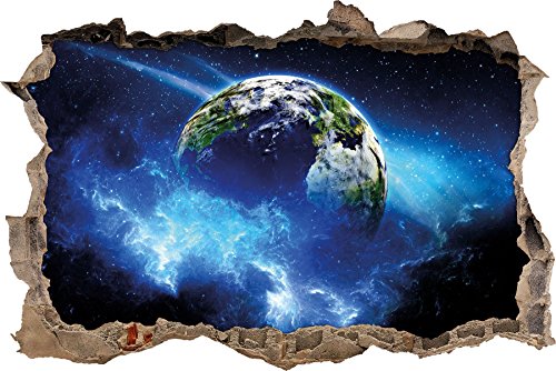 Pixxprint 3D_WD_1863_62x42 Planet Erde im Kosmos Wanddurchbruch 3D Wandtattoo, Vinyl, bunt, 62 x 42 x 0,02 cm von Pixxprint