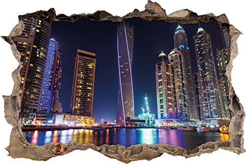 Pixxprint 3D_WD_1962_92x62 Dubai bei Nacht Wanddurchbruch 3D Wandtattoo, Vinyl, bunt, 92 x 62 x 0,02 cm von Pixxprint