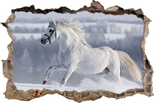 Pixxprint 3D_WD_2096_92x62 Weißes Pferd auf Schneewiese Wanddurchbruch 3D Wandtattoo, Vinyl, bunt, 92 x 62 x 0,02 cm von Pixxprint