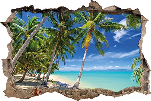 Pixxprint 3D_WD_2405_92x62 Palmen am Strand Wanddurchbruch 3D Wandtattoo, Vinyl, bunt, 92 x 62 x 0,02 cm von Pixxprint