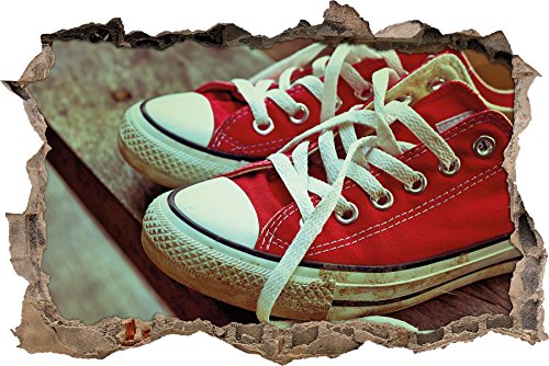 Pixxprint 3D_WD_2513_92x62 rote Converse Chucks Wanddurchbruch 3D Wandtattoo, Vinyl, bunt, 92 x 62 x 0,02 cm von Pixxprint