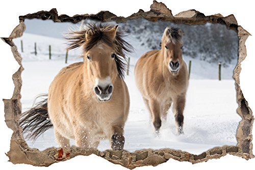 Pixxprint 3D_WD_2696_92x62 Pferde im Schnee Wanddurchbruch 3D Wandtattoo, Vinyl, bunt, 92 x 62 x 0,02 cm von Pixxprint