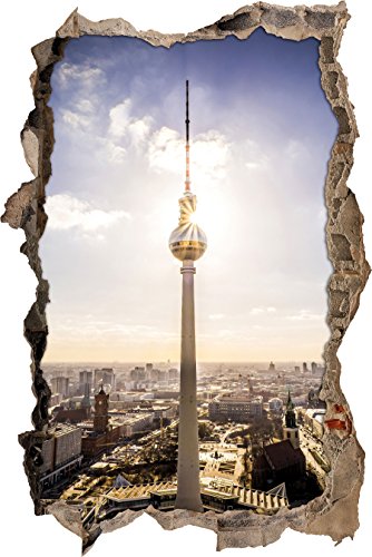 Pixxprint 3D_WD_2782_92x62 Berliner Fernsehturm Wanddurchbruch 3D Wandtattoo, Vinyl, bunt, 92 x 62 x 0,02 cm von Pixxprint