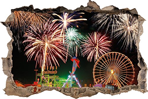 Pixxprint 3D_WD_2788_92x62 Feuerwerk Jahrmarkt Wanddurchbruch 3D Wandtattoo, Vinyl, bunt, 92 x 62 x 0,02 cm von Pixxprint