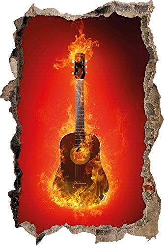 Pixxprint 3D_WD_2855_92x62 Brennende Gitarre Wanddurchbruch 3D Wandtattoo, Vinyl, bunt, 92 x 62 x 0,02 cm von Pixxprint