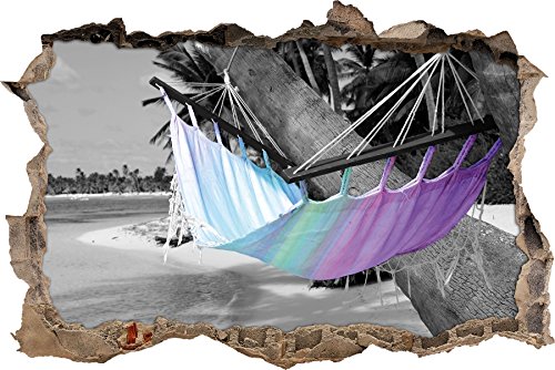 Pixxprint 3D_WD_4821_92x62 traumhafte Hängematte am Strand Wanddurchbruch 3D Wandtattoo, Vinyl, schwarz / weiß, 92 x 62 x 0,02 cm von Pixxprint