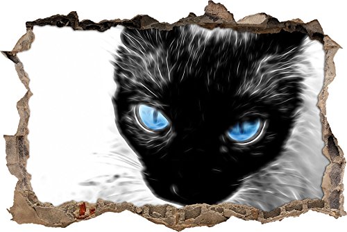 Pixxprint 3D_WD_4831_62x42 Blaue Augen schwarze Katze new Art Wanddurchbruch 3D Wandtattoo, Vinyl, schwarz / weiß, 62 x 42 x 0,02 cm von Pixxprint