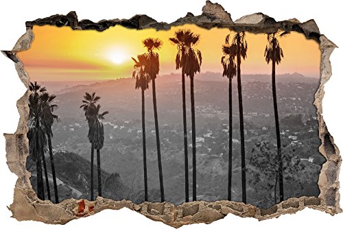 Pixxprint 3D_WD_4851_62x42 Aussicht auf den Hollywood Hills bei Sonnenuntergang Wanddurchbruch 3D Wandtattoo, Vinyl, schwarz / weiß, 62 x 42 x 0,02 cm von Pixxprint